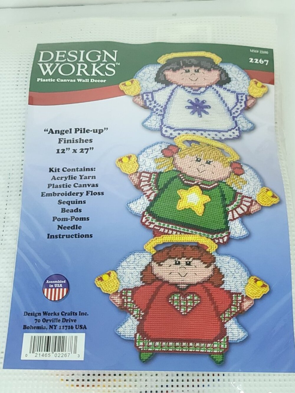 Design Works Angel Pile Up 2267 Plastic Canvas Kit Hanging Wall Decor NOS 27"